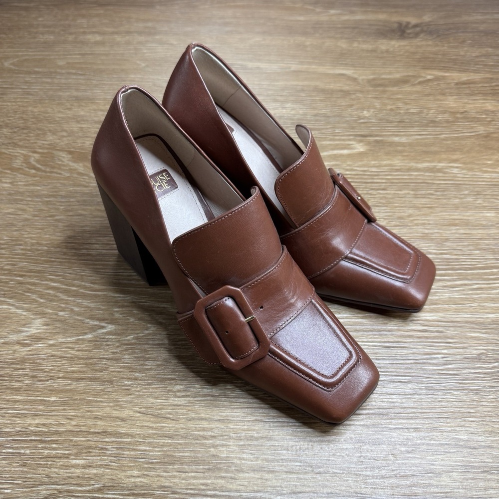 Louise et Cie Brown Leather Buckle Loafers ~ 4" Heel - Picture 6 of 8